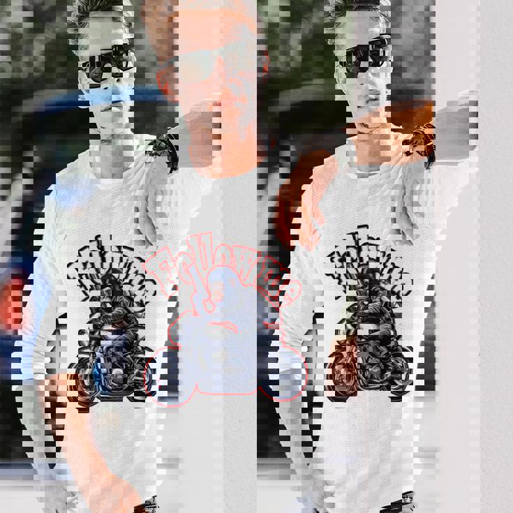 Followmeバイクに乗るゴリラのバックプリントデザイン 長袖Tシャツ 彼への贈り物