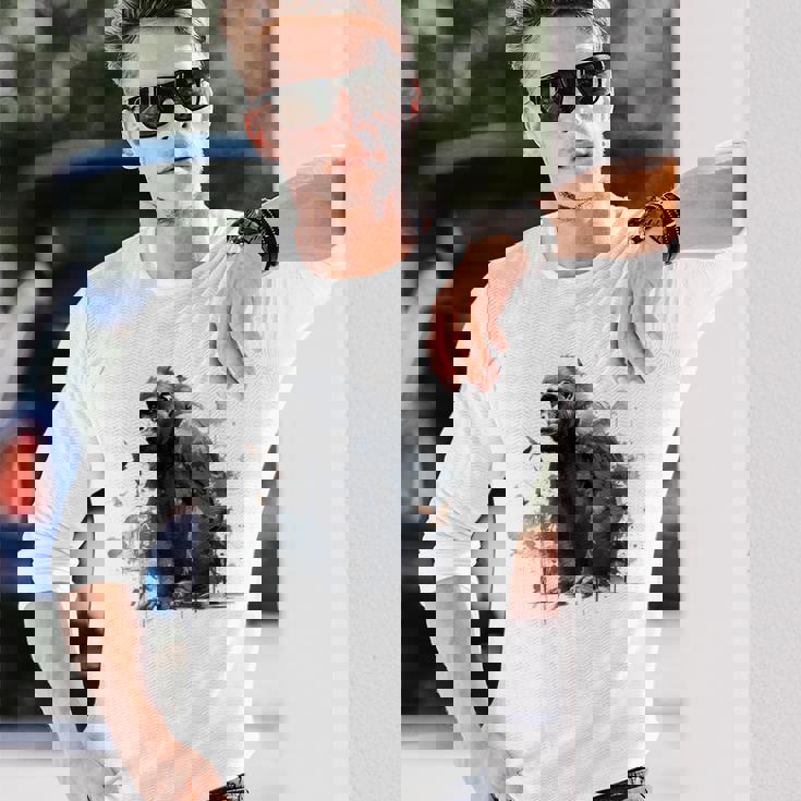 Gorilla Lover アートワーク 鳥 動物 モチーフ ゴリラ 長袖Tシャツ 彼への贈り物