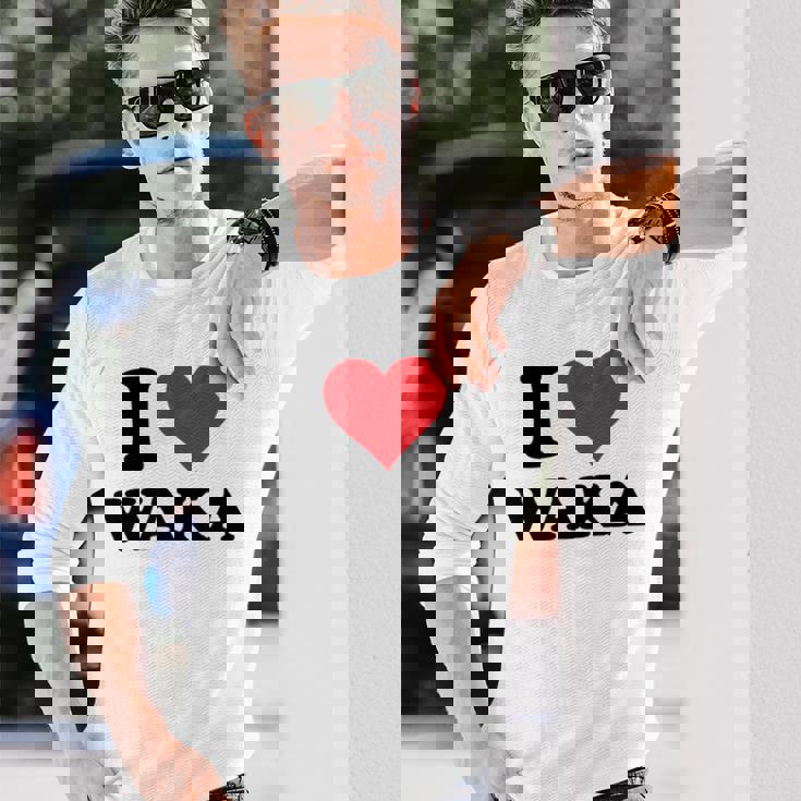 I Heart Waka ファーストネーム I Love パーソナライズ 長袖Tシャツ 彼への贈り物