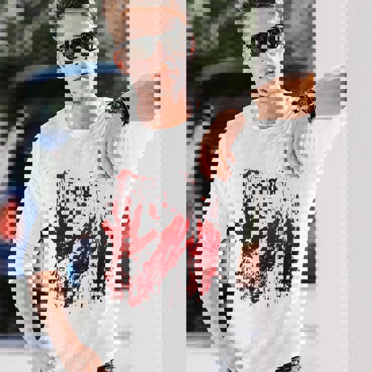 I'm Ok シャツ 血まみれ シャツ 手 血のはね 血 ステンド 長袖Tシャツ 彼への贈り物