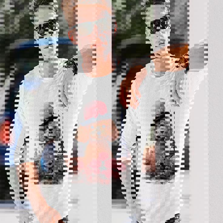 かわいい フランス パリ エッフェル塔 トイプードル パリジャンプードル 長袖tシャツ 長袖Tシャツ 彼への贈り物