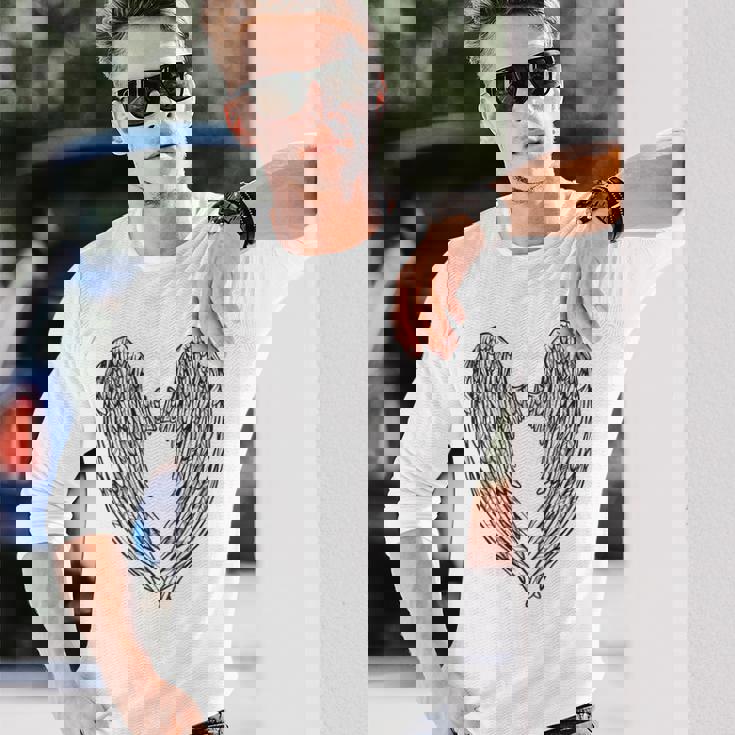 かわいい天使の羽 長袖Tシャツ 彼への贈り物