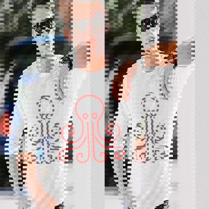 イカ 動物 面白い小さなタコ シンプルなイカ 長袖Tシャツ 彼への贈り物