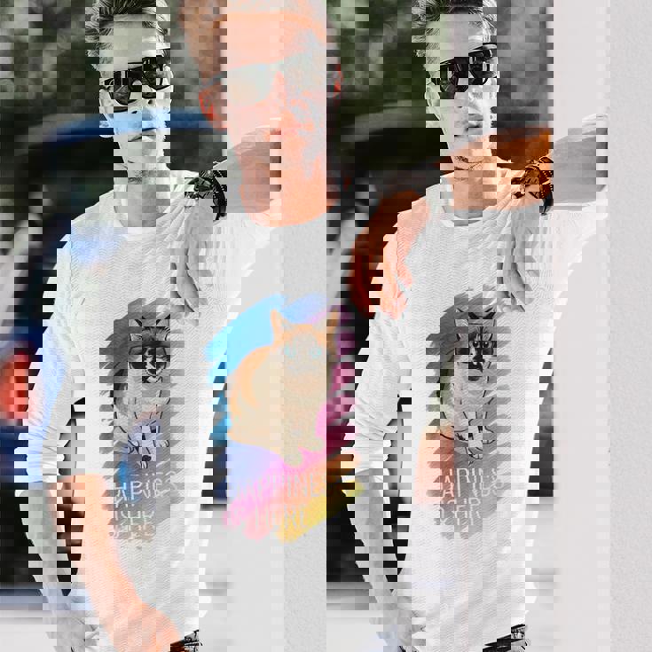 シャム猫 ラグドール ネコ 青い瞳 ブルーアイ かわいい 癒し 幸せ 前向き 猫好き グラデーション 長袖Tシャツ 彼への贈り物