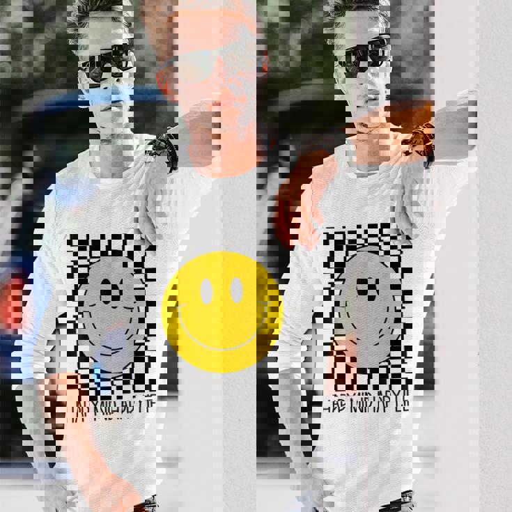 ハッピーマインド ハッピーライフ 70年代 スマイルチェック ハッピースマイルフェイス 長袖Tシャツ 彼への贈り物