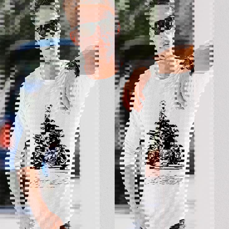 バイク オリジナル作品 タトゥーバイカーv650-Twin Cafe 長袖Tシャツ 彼への贈り物