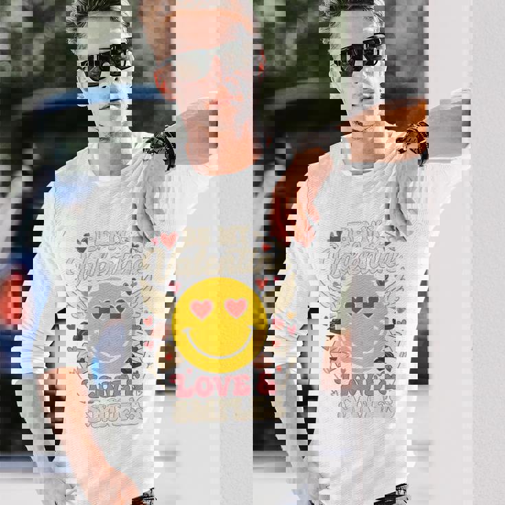 バレンタイン スマイルフェイス ハート 翼 かわいい 愛 チョコレート 長袖Tシャツ 彼への贈り物