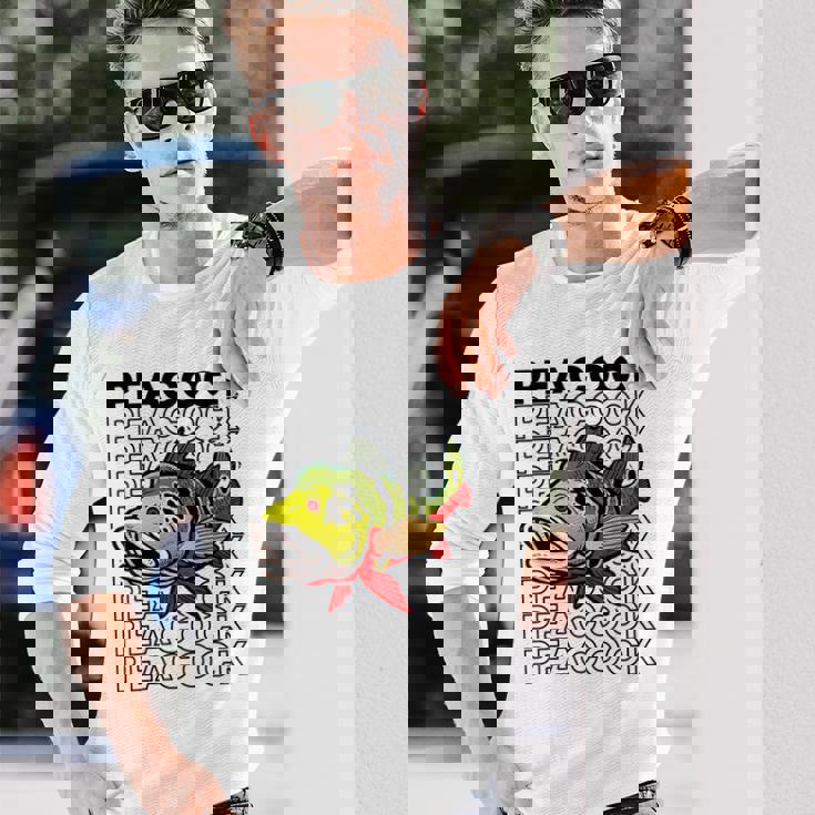 ピーコックバス 80 年代スタイルのモンスターフィッシュキーパー 長袖Tシャツ 彼への贈り物