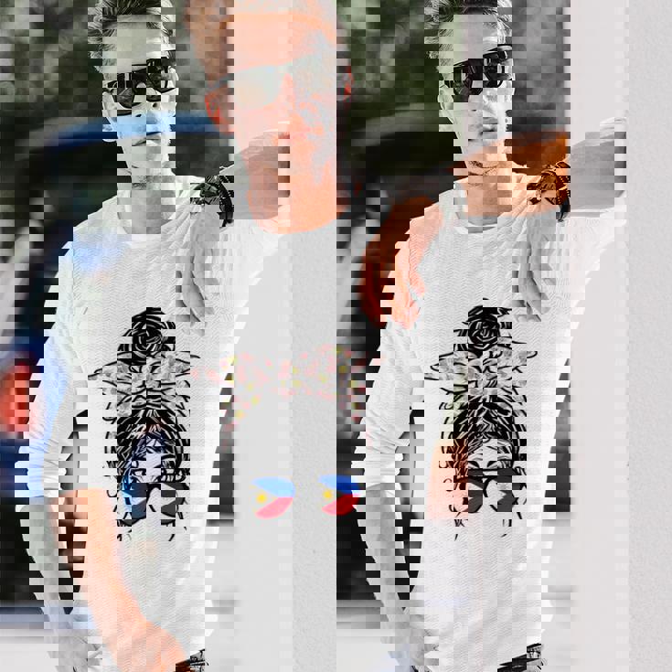 フィリピン 散らかった団子 バンダナ付き フィリピン国旗グラス 長袖tシャツ 長袖Tシャツ 彼への贈り物