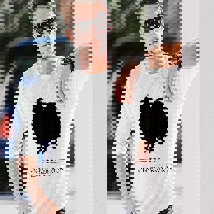 ポメラニアンブラックシルエット 長袖Tシャツ 彼への贈り物