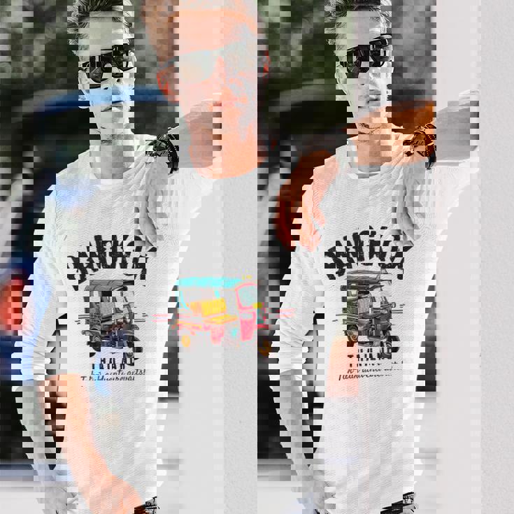 ヴィンテージ トゥクトゥク バンコク タイ 長袖Tシャツ 彼への贈り物