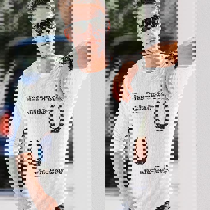 後蹴りに注意 蹄鉄 馬好き 馬術部 キッズ 大人 親子ペア バックプリント 長袖Tシャツ 彼への贈り物