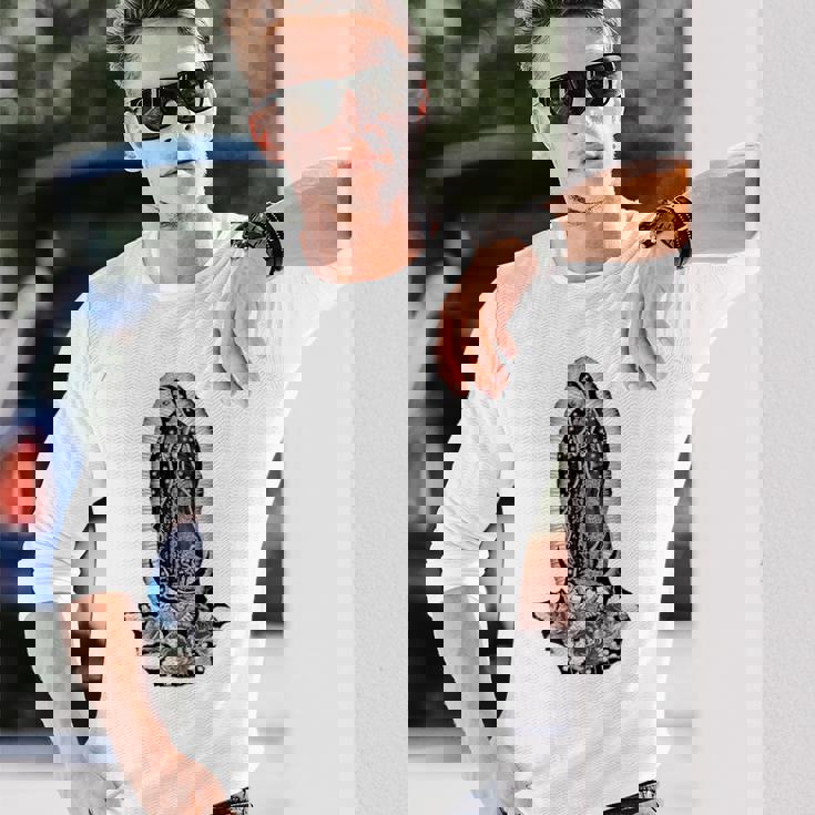 聖母デグアダルーペ サンマリア バックプリント クリスチャン 長袖Tシャツ 彼への贈り物