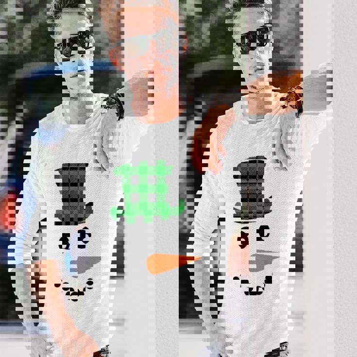 雪だるま 顔 にんじん鼻 クリスマス 冬 格子柄 サンタハット 長袖Tシャツ 彼への贈り物