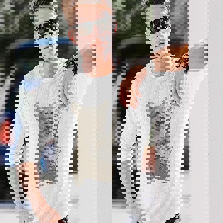 面白いtシャツ コーギー ギター イヌ メンズ 犬好き グッズ かわいい おもしろ 面白い 服 ネタ 長袖Tシャツ 彼への贈り物