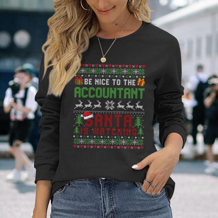 C'est Drôleois Gentil Avec Le Comptable Le Père Noël Regarde Noël Manche Longue T-shirt à manches longues Cadeaux pour elle