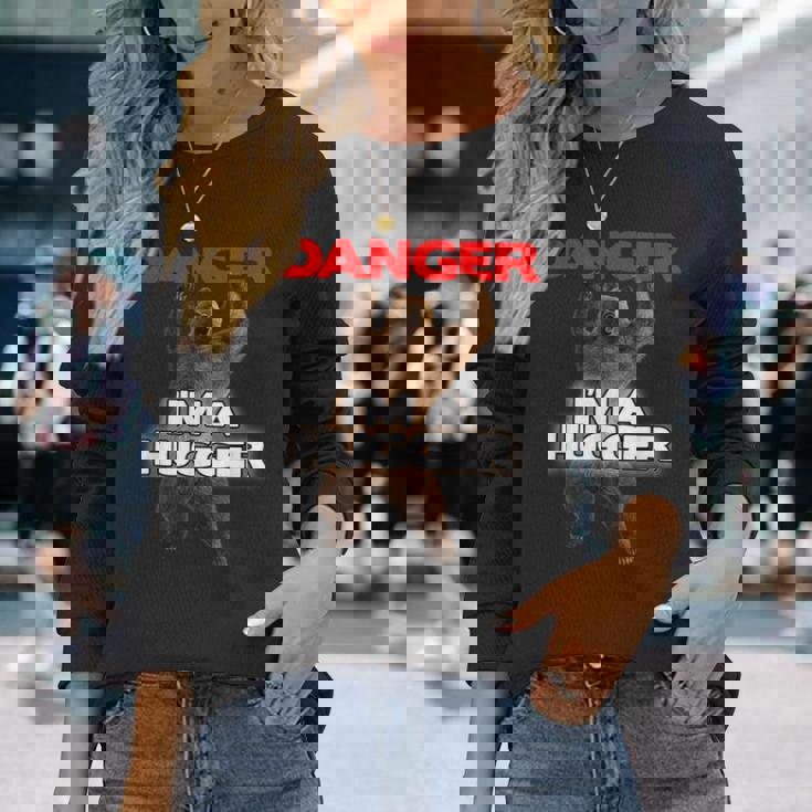 Danger I'm A Big Hugger 面白い危険な熊のハギング 長袖Tシャツ 彼女への贈り物