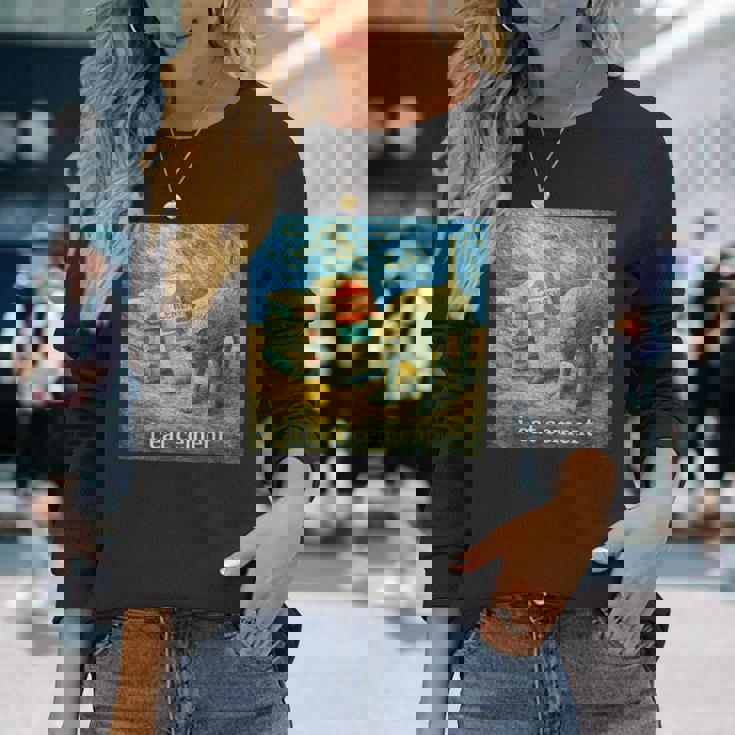 I Eat Cement 猫 ゴッホ 印象派 絵画 美学 長袖Tシャツ 彼女への贈り物