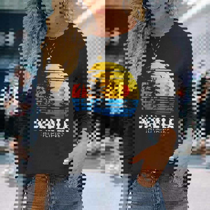 Filipina フィリピノ ヤシの木 マニラ トロピカル フィリピン 長袖Tシャツ 彼女への贈り物