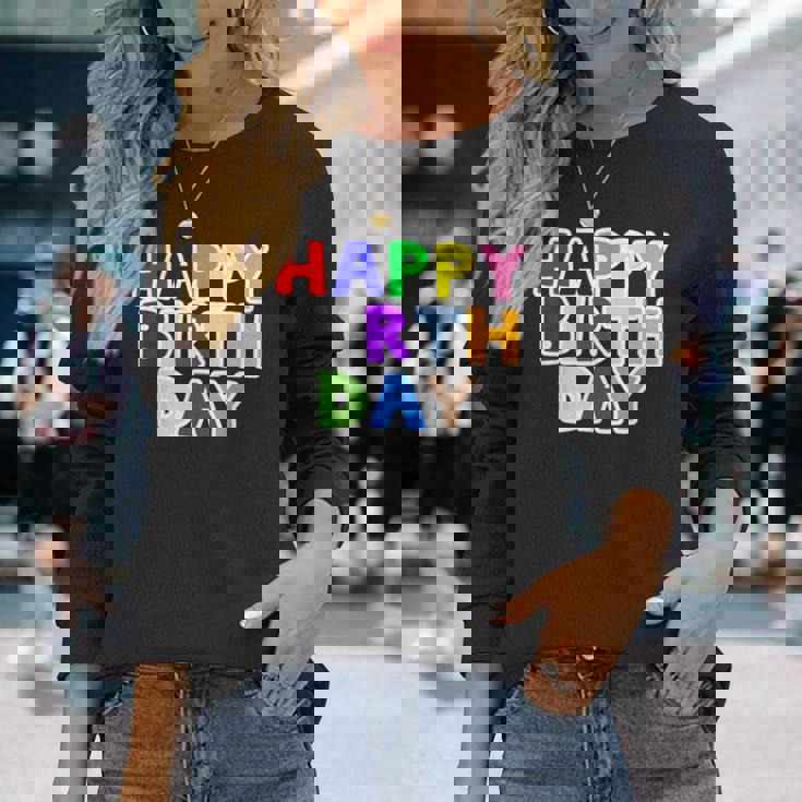 Happy Birthday（ハッピーバースデー）カラフルポップ【お誕生日 プリント】サプライズ 文字 イベントデザイン 長袖Tシャツ 彼女への贈り物