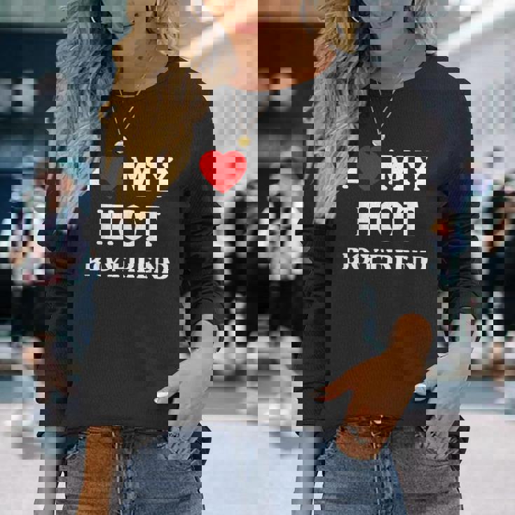 I Love My Hot Boyfriend シャツ マッチング I Heart My Boyfriend 長袖Tシャツ 彼女への贈り物