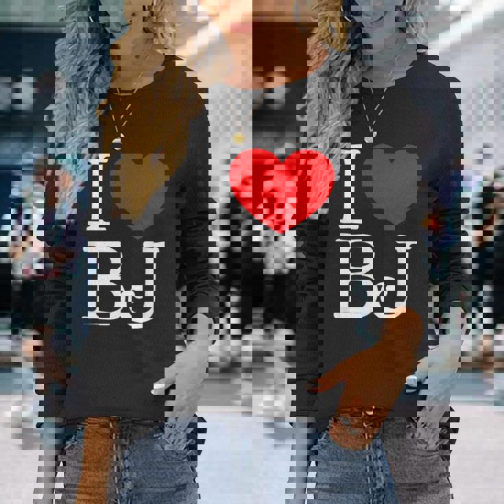 I Love ハート Bj 長袖Tシャツ 彼女への贈り物