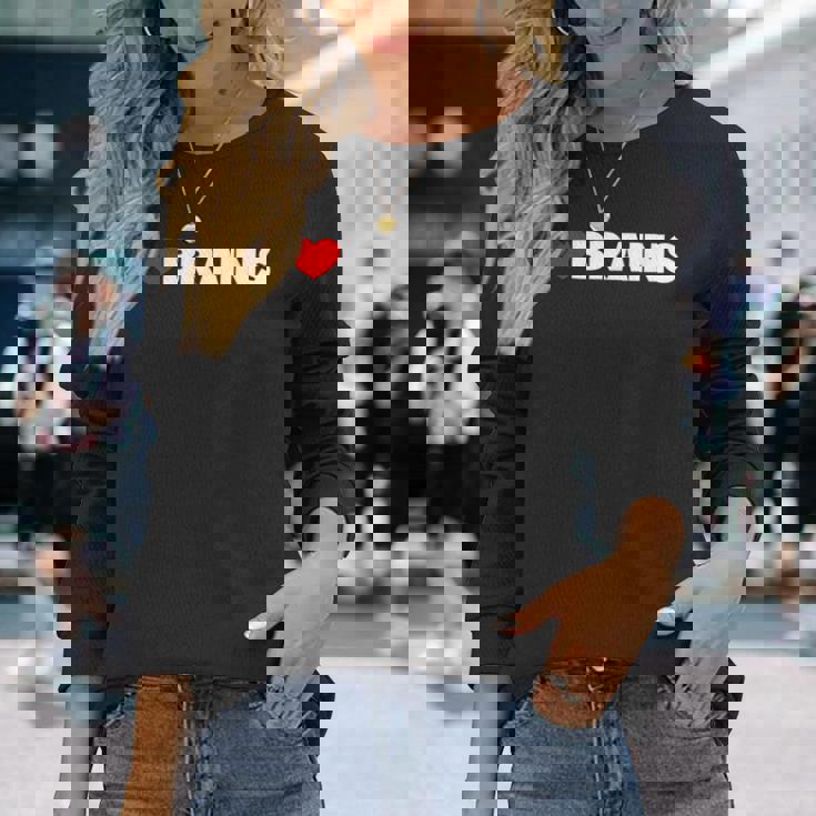 I Love ハート Brains 長袖Tシャツ 彼女への贈り物