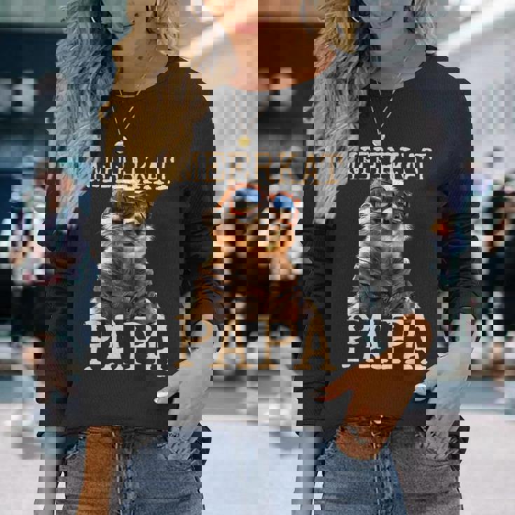 Meerkat Papaミーアキャット パパ パパ 父の日 マングース パパ スリケート ファーザー 長袖Tシャツ 彼女への贈り物