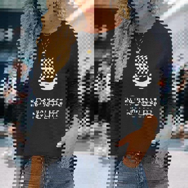 No Onsen No Life 温泉好き 長袖Tシャツ 彼女への贈り物