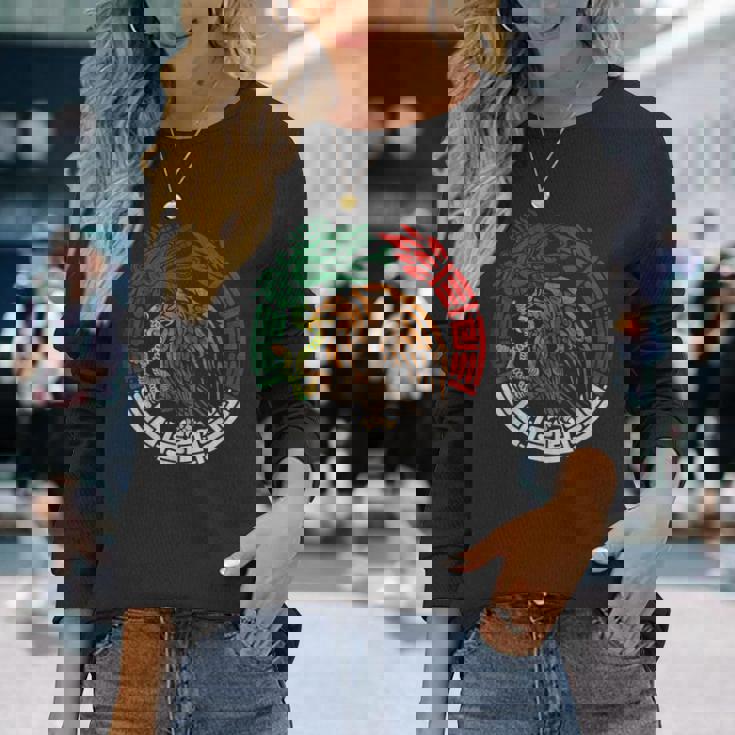 Quetzalcoatl ウロボロス アステカ 羽つき 蛇 メキシコ国旗 長袖Tシャツ 彼女への贈り物