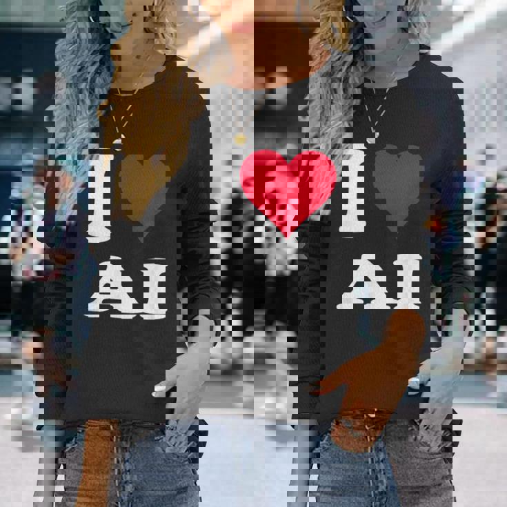 Red Heart I Love Ai 長袖Tシャツ 彼女への贈り物