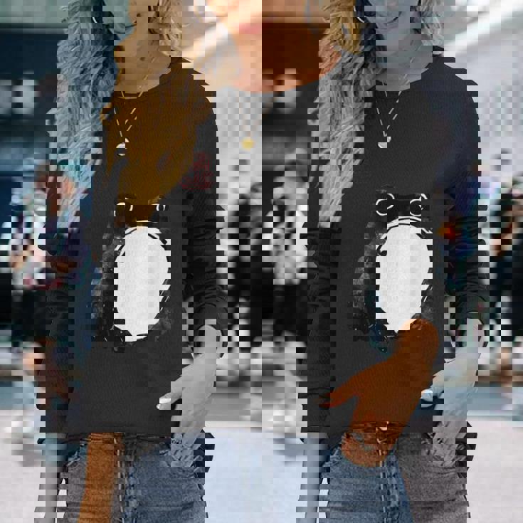 【かゑるまにあ】不機嫌な蛙 日本の侍カエル 浮世絵 かえる 日本禅美術 伝統芸術 松本奉時 ヴィンテージ タトゥーアート 長袖Tシャツ 彼女への贈り物