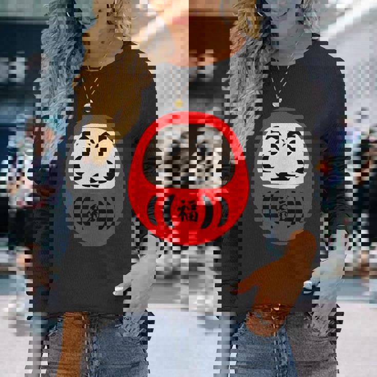 【だるま 福】面白い おもしろ 文字入り 開運グッズ 運気アップ 縁起物 ラッキー 和柄 ネタ ウケ狙い 日本 お土産 長袖Tシャツ 彼女への贈り物