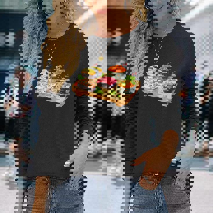 おもしろ寿司 かわいい かわいい 寝る食べ物 長袖Tシャツ 彼女への贈り物