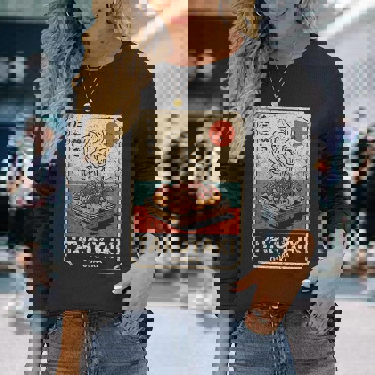 たこ焼きボール 道頓堀 日本 レトロ 和 漢字 お土産 長袖Tシャツ 彼女への贈り物