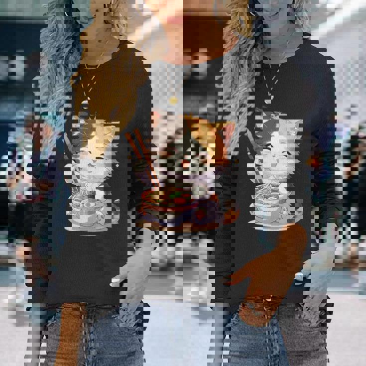 わがまま猫 ねこ ラーメン好き かわいい おもしろ マンガ 長袖tシャツ 長袖Tシャツ 彼女への贈り物