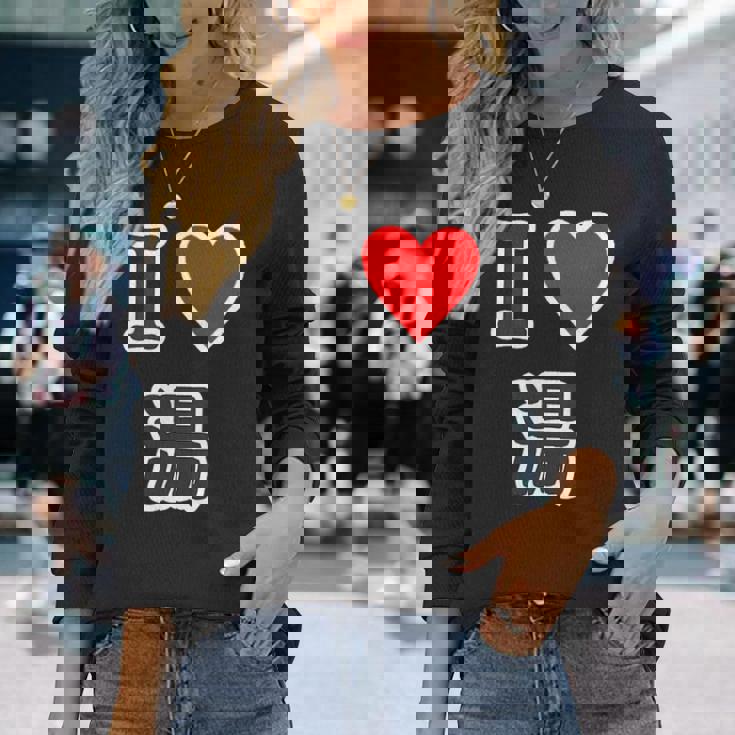 アイラブ・湯【変なデザイン屋さん】温泉 お風呂 銭湯 お土産 旅行 ハート スタッフ メッセージ・面白い デザイン 長袖Tシャツ 彼女への贈り物