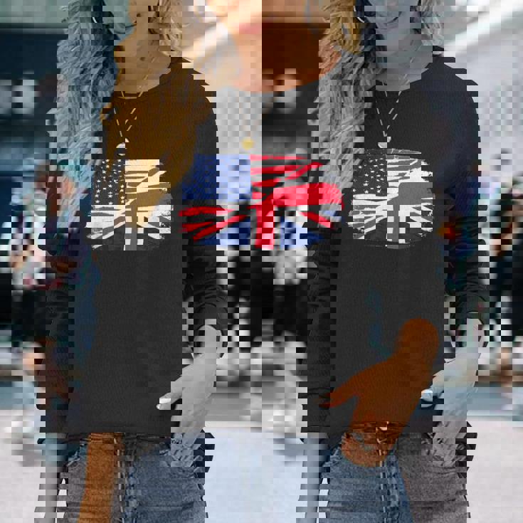 アメリカの国旗-ユニオンジャック-イギリスの国旗 Usa Flag Union Jack Uk Flag 長袖Tシャツ 彼女への贈り物