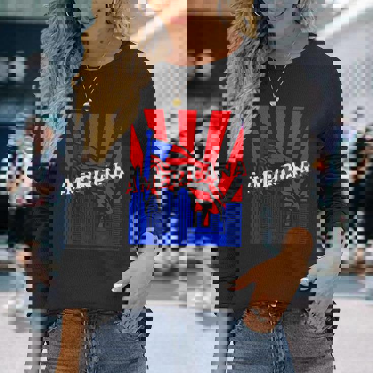 アメリカーナ、都市、旗、Bjj、柔術、Mma、ファイティング、ボックス。 長袖Tシャツ 彼女への贈り物