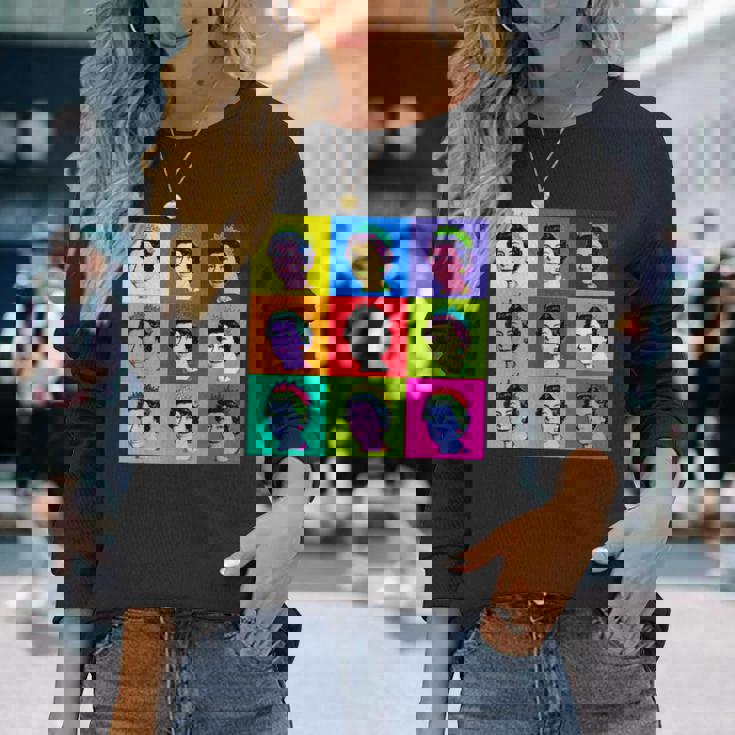 エリザベス 9 正方形タイル ポップアート イギリスの女王 長袖Tシャツ 彼女への贈り物