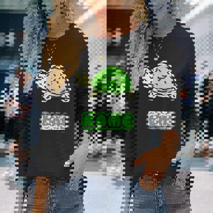 カメさん 亀《Kame》ミドリガメ【どうぶつフレンズ】水族館 ゆるくて かわいい キャラクター イラスト 長袖Tシャツ 彼女への贈り物