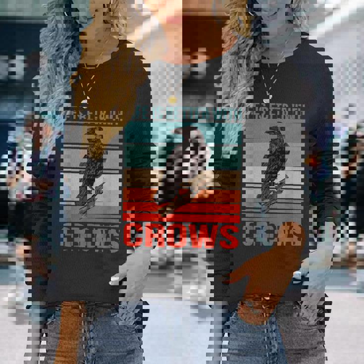 カラス ライフ・イズ・ベター バード鳥類学 カラス 長袖Tシャツ 彼女への贈り物