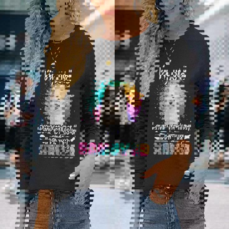 カラフルな世界 サモエド 犬 前足 犬のママ 服 ママ サモエドのアクセサリー 犬の学校 犬の飼い主 長袖Tシャツ 彼女への贈り物