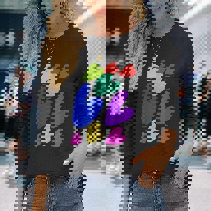 カラフルハート 長袖Tシャツ 彼女への贈り物