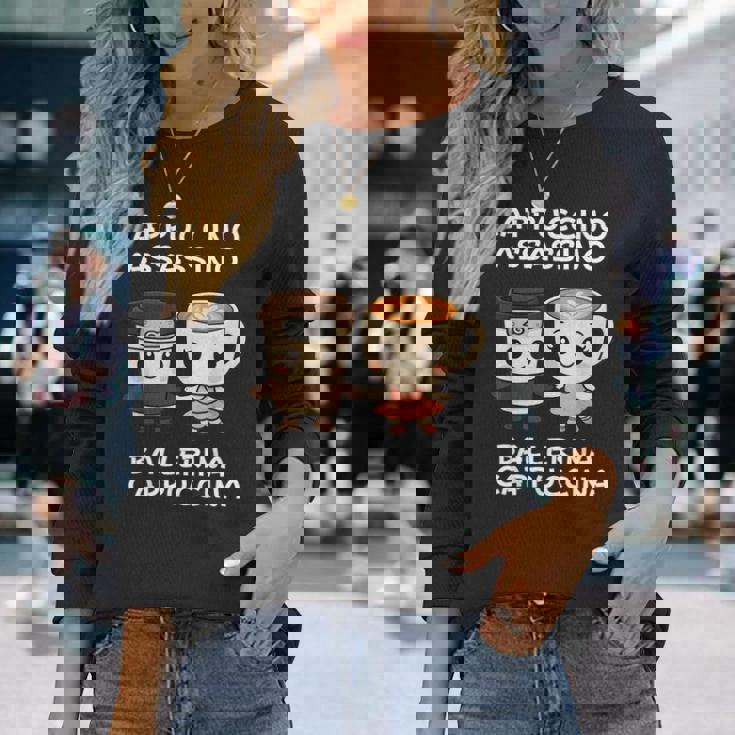 カワイイカプチーノ アサシーノ バレリーナ イタリアン ブレイン ミーム 長袖Tシャツ 彼女への贈り物