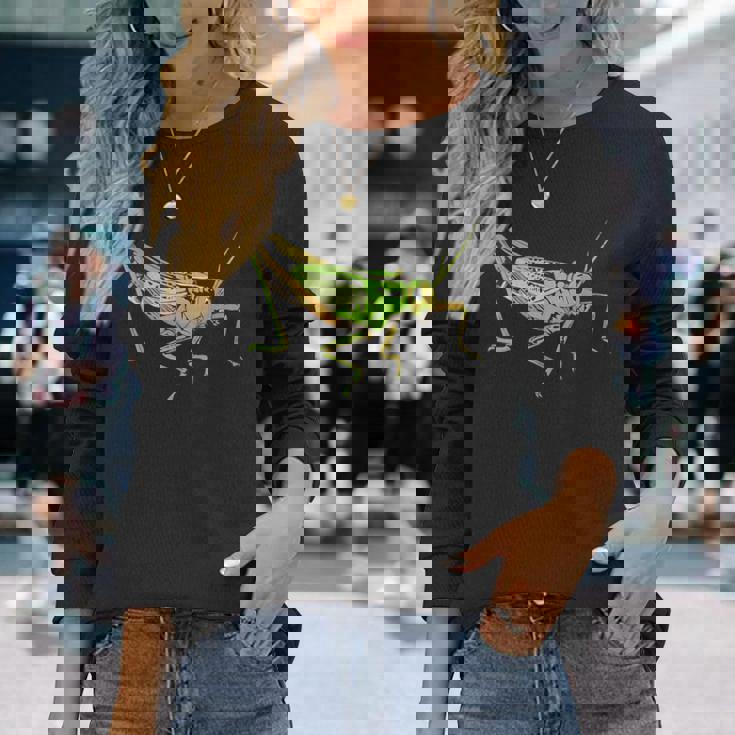 キリギリス アート デザイン イラスト イナゴ キリギリス 長袖Tシャツ 彼女への贈り物