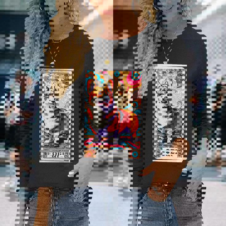 コーギー 面白いtシャツ 犬 タロット カード かわいい メンズ 子供 おもしろ 服 グッズ ネタ わんこ 長袖Tシャツ 彼女への贈り物