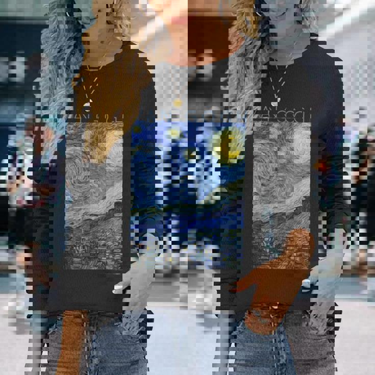 ゴッホ 星月夜 芸術家のためのアート 長袖tシャツ 長袖Tシャツ 彼女への贈り物