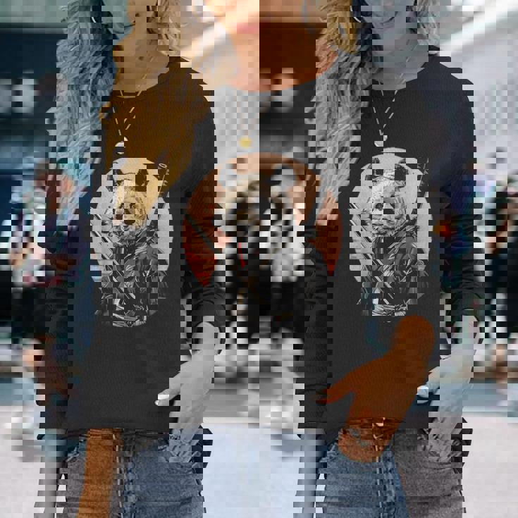 サムライパンダ 作品 日本美術 日本の忍者 パンダ 長袖Tシャツ 彼女への贈り物