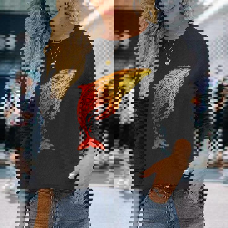 ザトウクジラ ネイティブ ハワイアン ハワイアン トライバル 長袖Tシャツ 彼女への贈り物